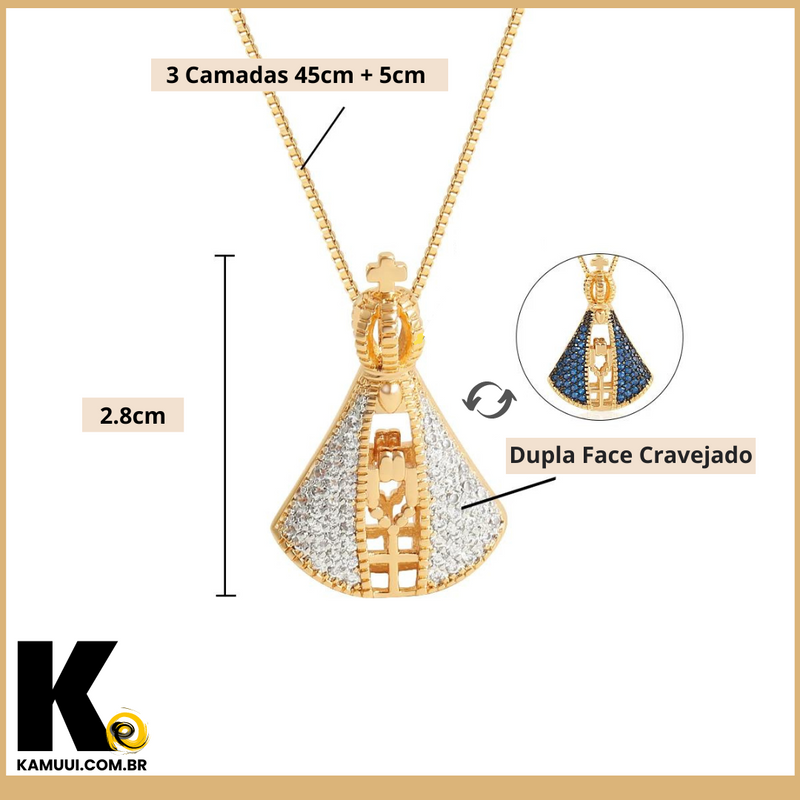 Colar Nossa Senhora Aparecida Dupla Face [Banhado a Ouro 18k]