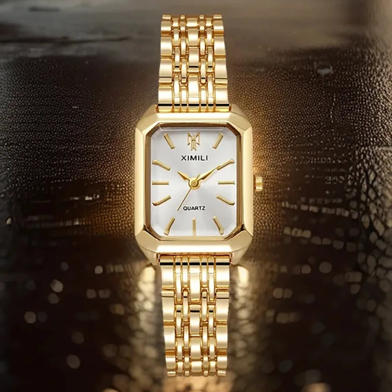 Relógio Feminino Dourado e Prata Retangular Imperial ®